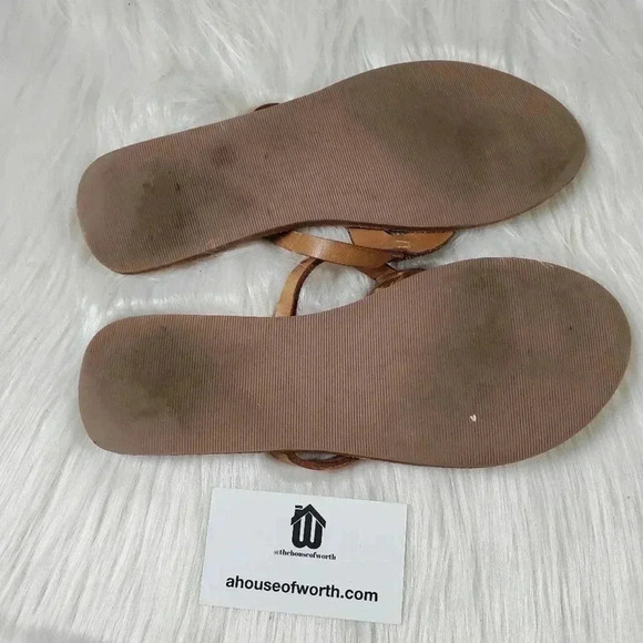 Boden Caramel Leather & Gold Bead Flip Flop Sandals - Picture 6 of 7